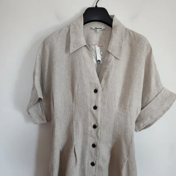 Ladies SZ M Madewell Oat Linen Midi Shirtdress - Picture 2 of 5
